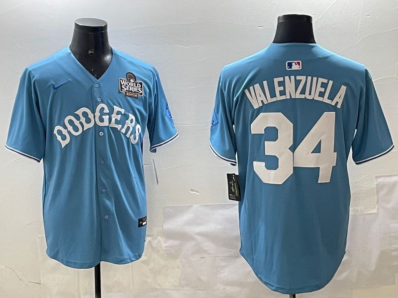 Men Los Angeles Dodgers #34 Valenzuela Light Blue Joint Name 2025 Nike MLB Jersey style 3163->los angeles dodgers->MLB Jersey